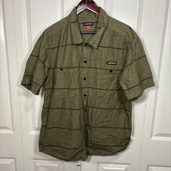 Airwalk Men’s 2XL Green Short Sleeve Button Snap Shirt Casual Skate Surf - Picture 1 of 7